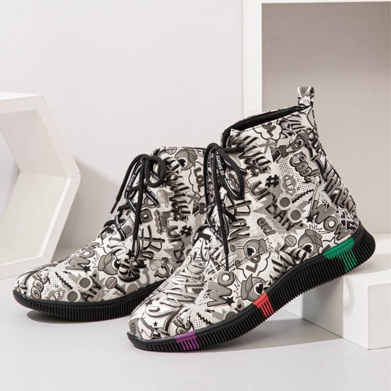 Kvinnor Casual Letter Graffiti Utskrift Flerfärgad Snörning Korta Combat Boots