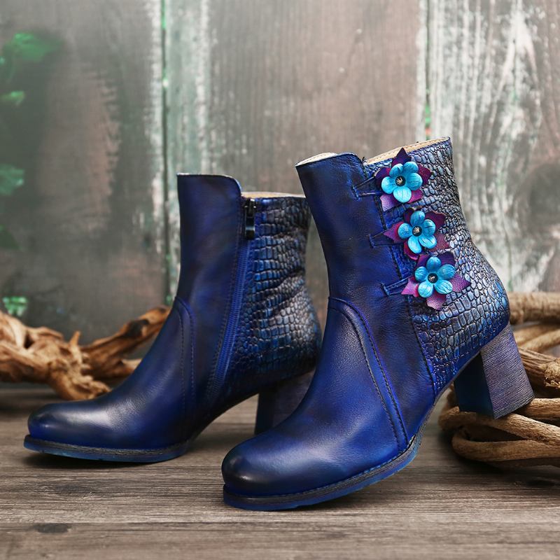 Kvinnor Retro Handgjorda Blommor Leather Boots