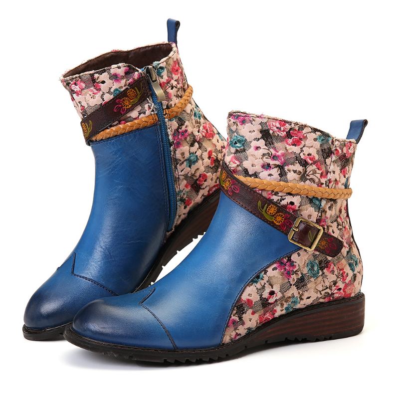 Kvinnor Retro Spänne Vävning Stitching Ankel Boots