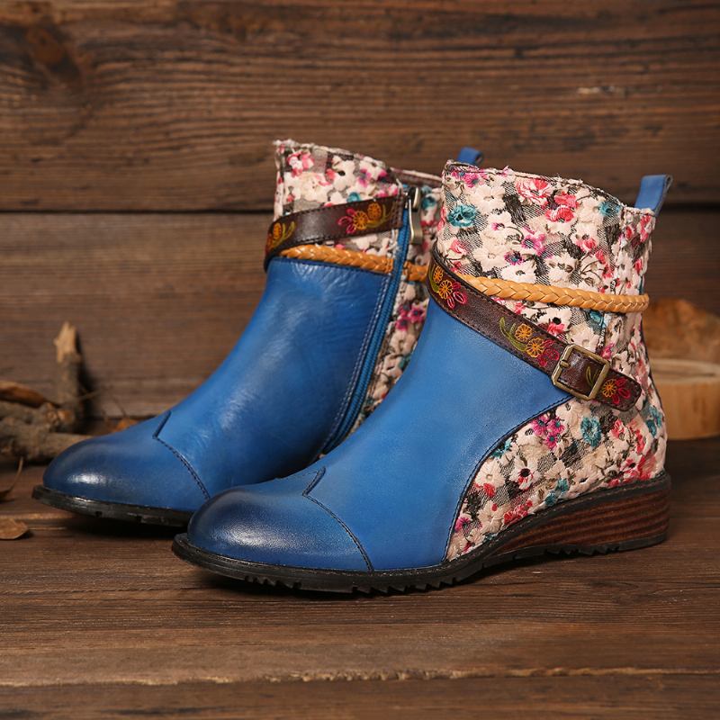 Kvinnor Retro Spänne Vävning Stitching Ankel Boots