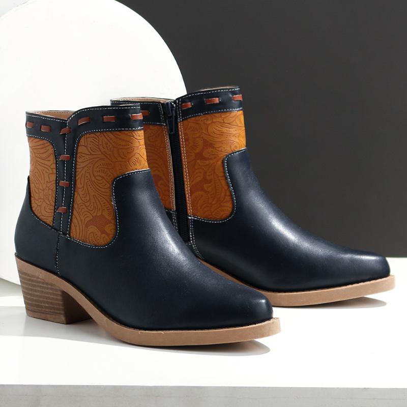 Kvinnor Splicing Chunky Heel Casual Ankel Boots