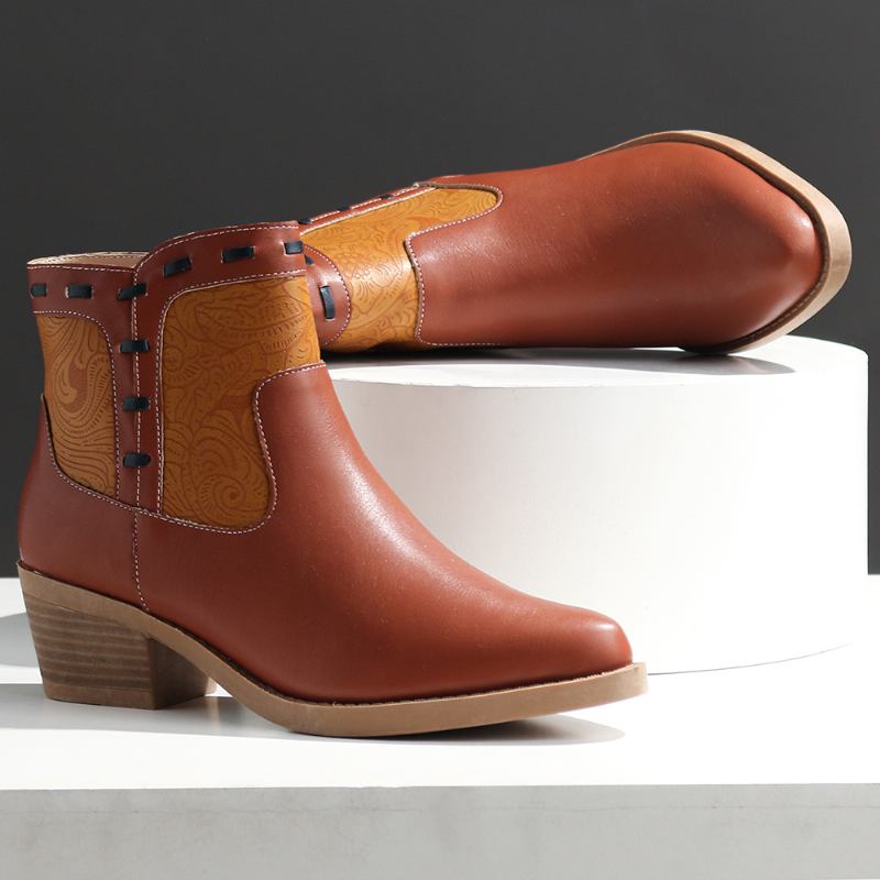 Kvinnor Splicing Chunky Heel Casual Ankel Boots