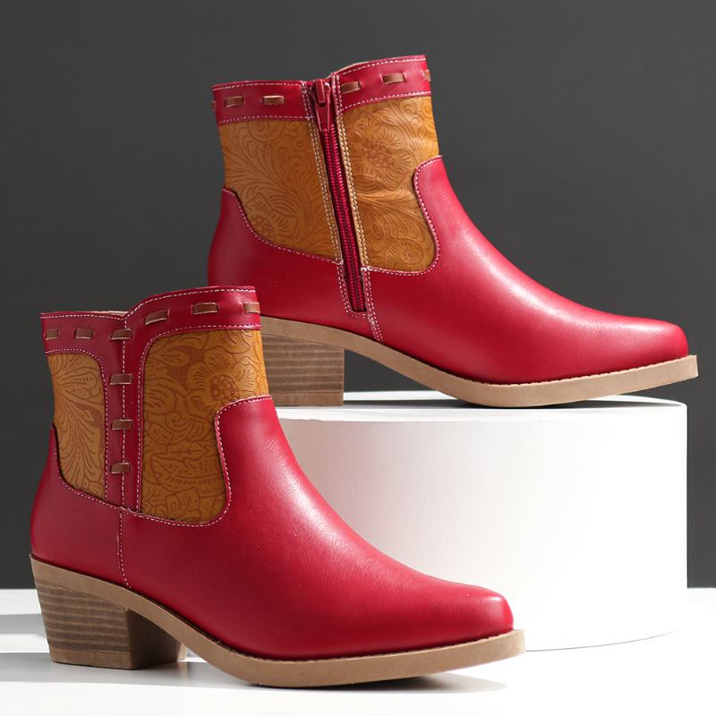 Kvinnor Splicing Chunky Heel Casual Ankel Boots