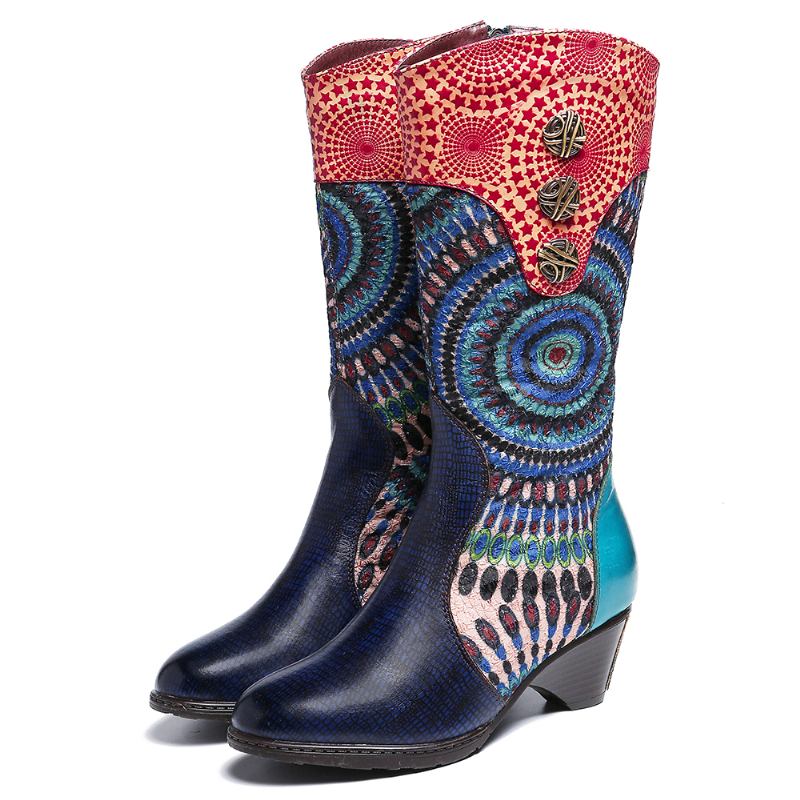 Kvinnors Splicing Tribal Mönster Dragkedja Western Cowboy Boots