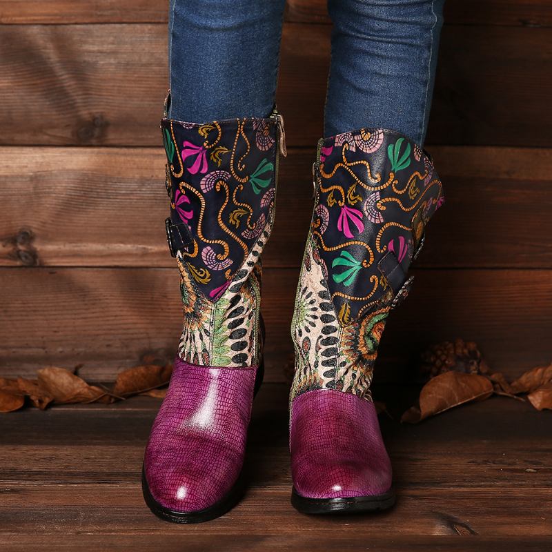 Kvinnors Splitsning Stammönster Basel Mid-calf Dragkedja Western Boots