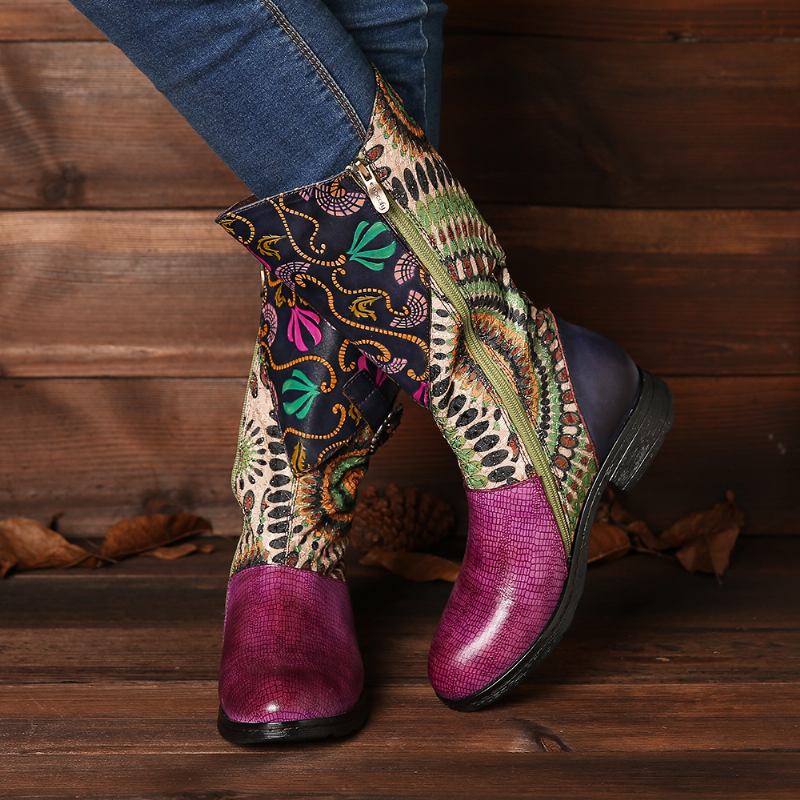 Kvinnors Splitsning Stammönster Basel Mid-calf Dragkedja Western Boots