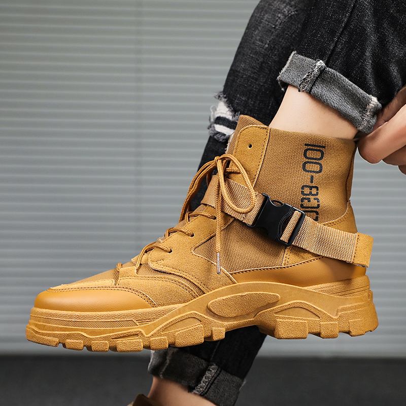 Män Canvas Andas Mjuk Sula Brief Solid Lace Up Casual Martin Boots