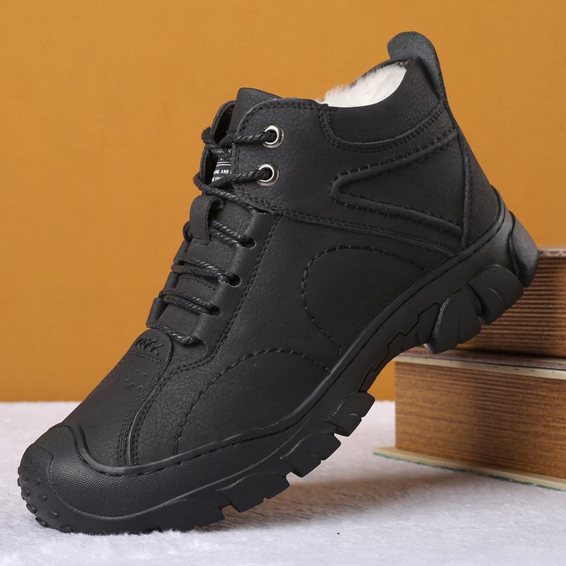 Män Kohud Protect Toe Plus Velvet Thicken Fleece Foder Varma Snökängor Vandringsstövlar