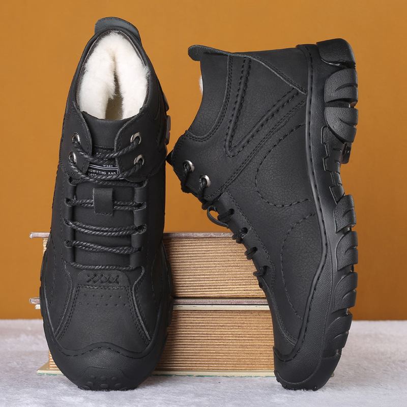 Män Kohud Protect Toe Plus Velvet Thicken Fleece Foder Varma Snökängor Vandringsstövlar