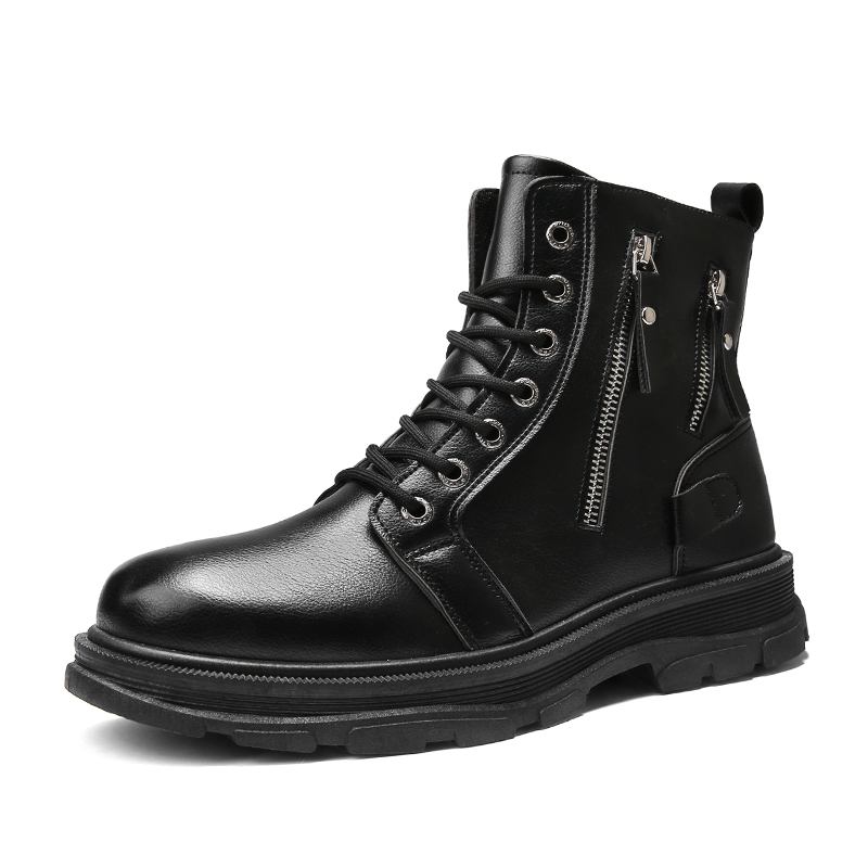 Män Läder Andas Mjuk Sula Klassisk Solid Dragkedja Casual Martin Boots