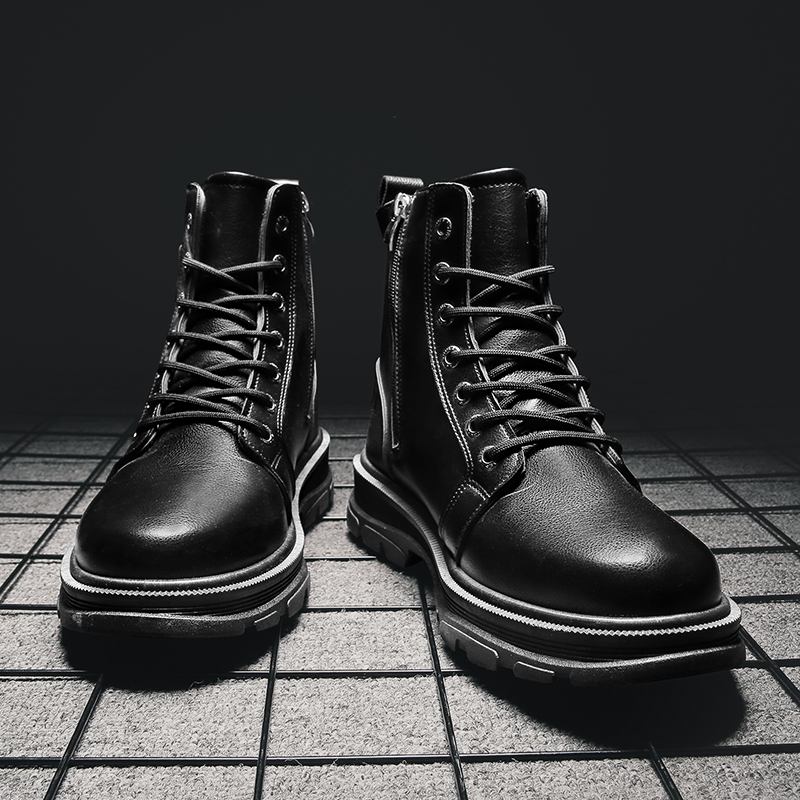 Män Läder Andas Mjuk Sula Klassisk Solid Dragkedja Casual Martin Boots