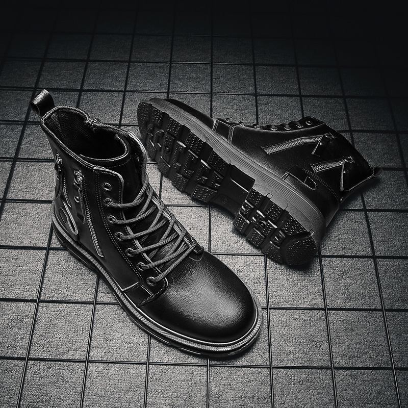 Män Läder Andas Mjuk Sula Klassisk Solid Dragkedja Casual Martin Boots