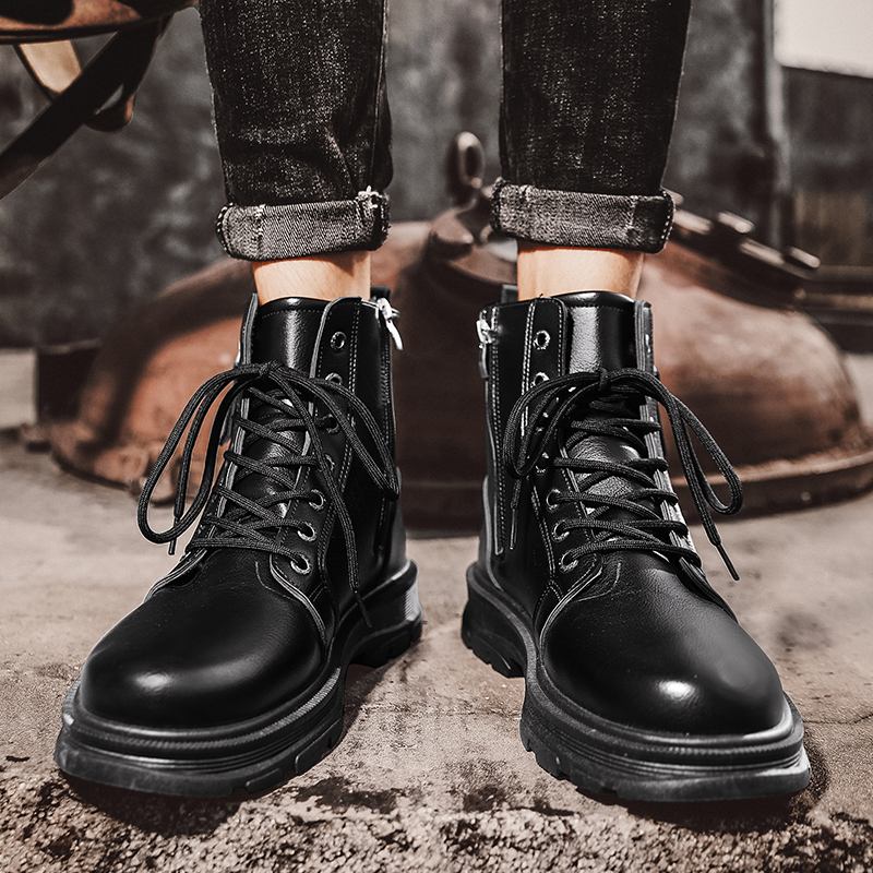 Män Läder Andas Mjuk Sula Klassisk Solid Dragkedja Casual Martin Boots