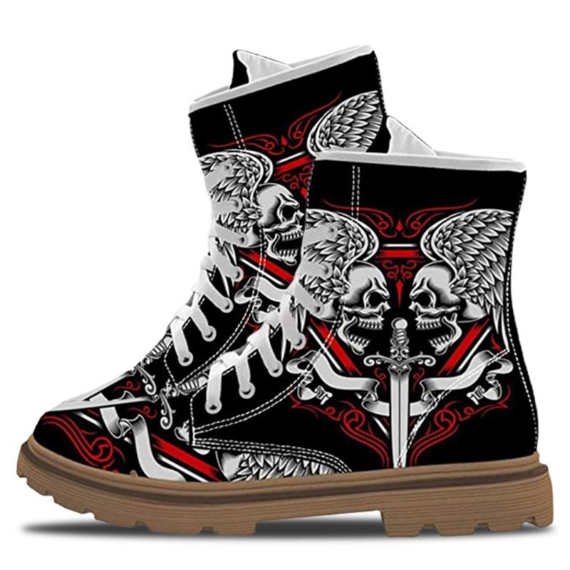 Män Läder Andas Mjuk Sula Rolig Utskrift Snörning Casual Martin Boots
