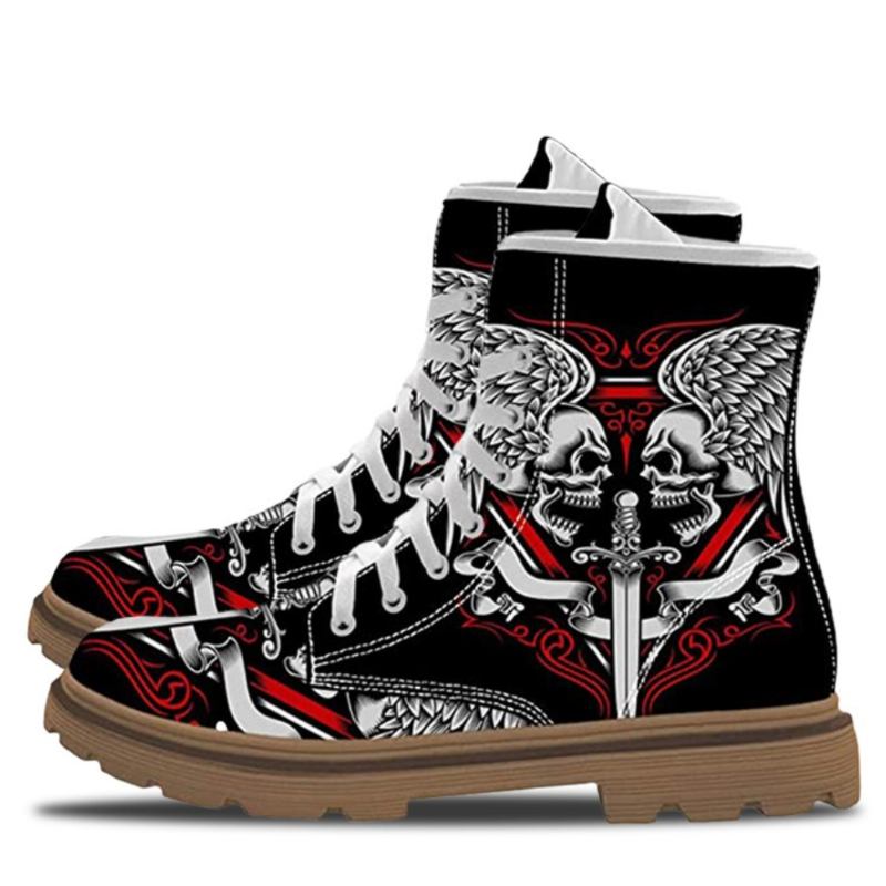 Män Läder Andas Mjuk Sula Rolig Utskrift Snörning Casual Martin Boots
