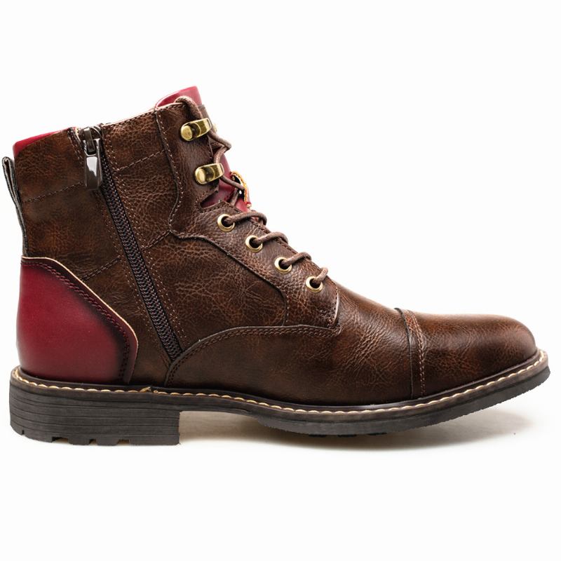 Män Läder Andas Mjuk Sula Vintage Spetsad Dragkedja Casual Martin Boots