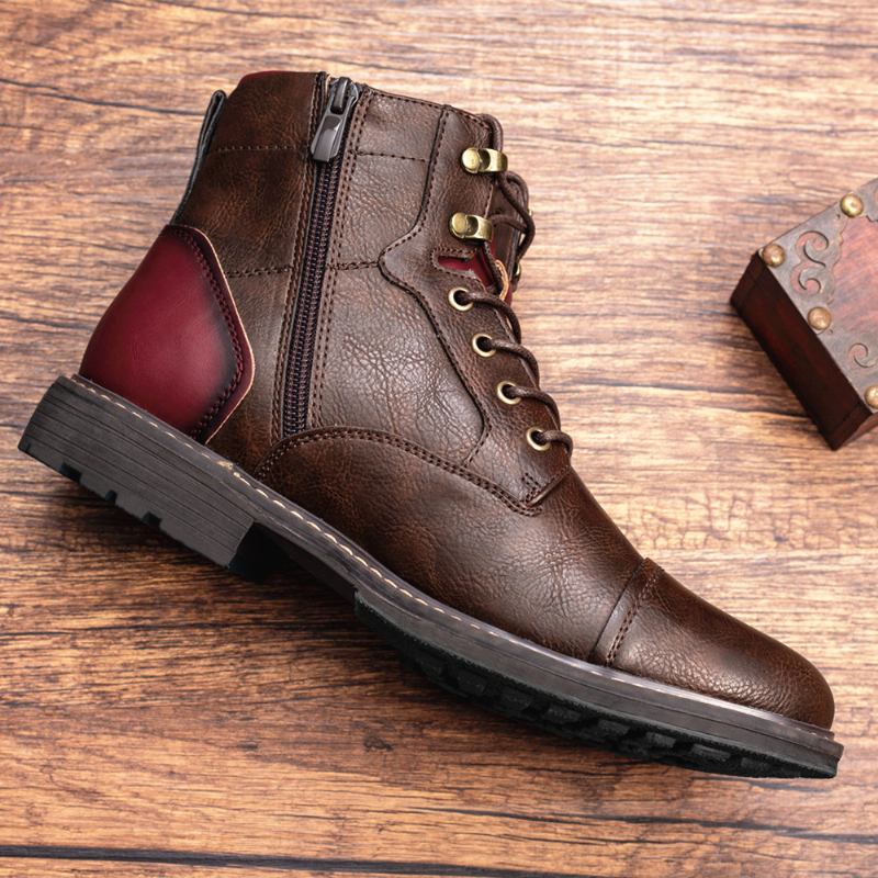 Män Läder Andas Mjuk Sula Vintage Spetsad Dragkedja Casual Martin Boots