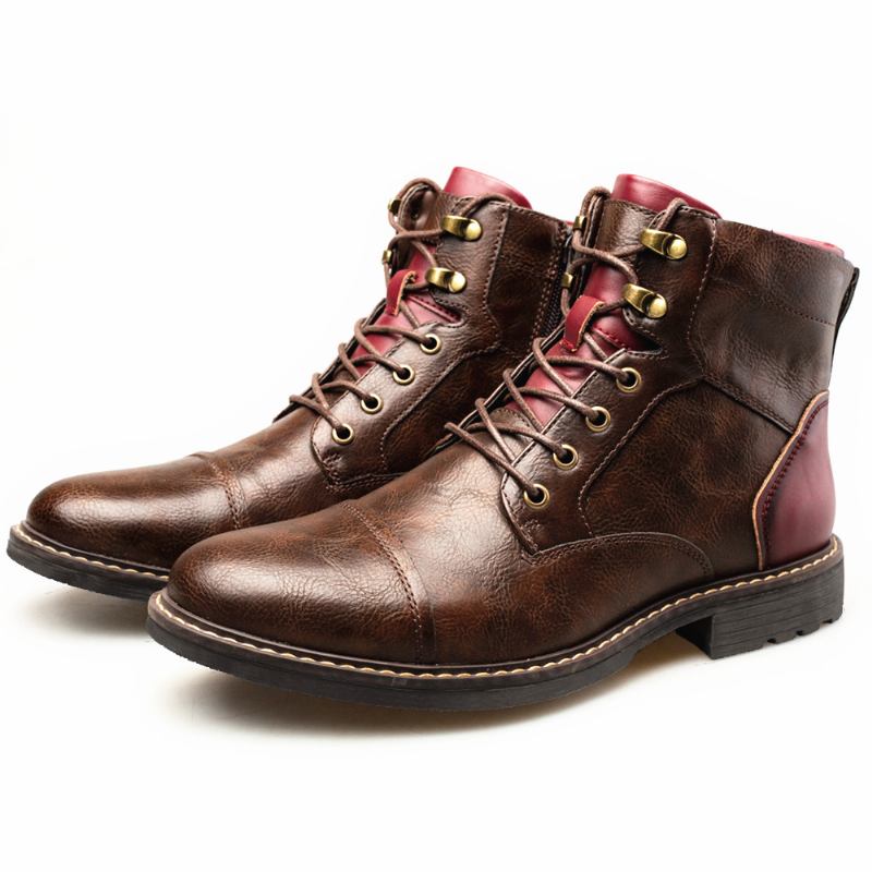 Män Läder Andas Mjuk Sula Vintage Spetsad Dragkedja Casual Martin Boots