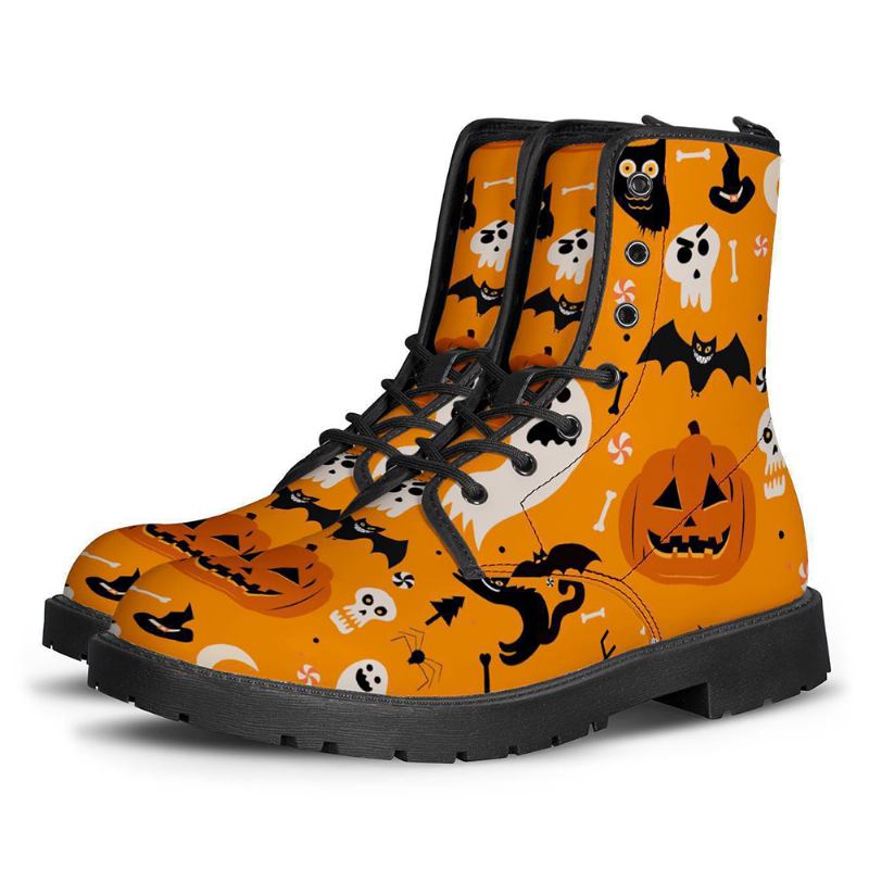 Män Läder Rolig Utskrift Mjuk Sula Rund Tå Casual Martin Boots