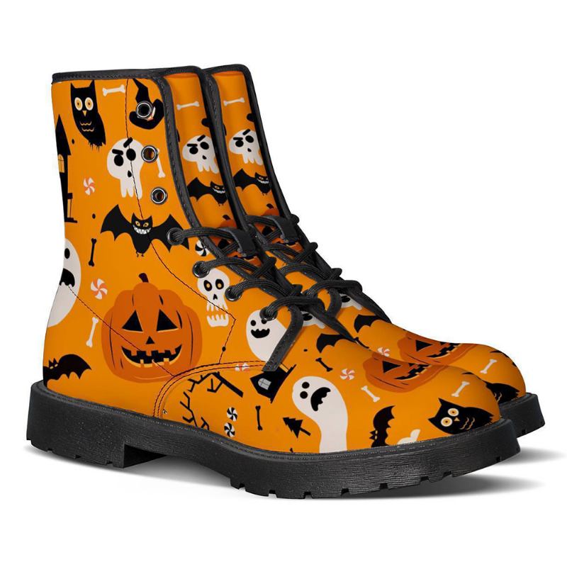 Män Läder Rolig Utskrift Mjuk Sula Rund Tå Casual Martin Boots