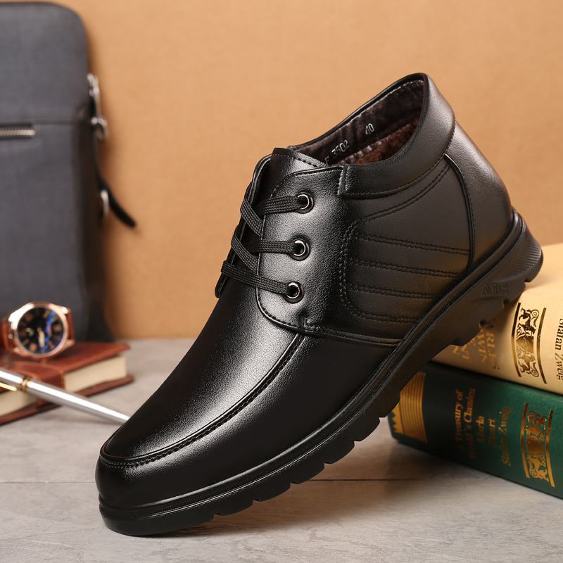Män Microfiber Läder Varmfodrade Snöra Business Casual Boots