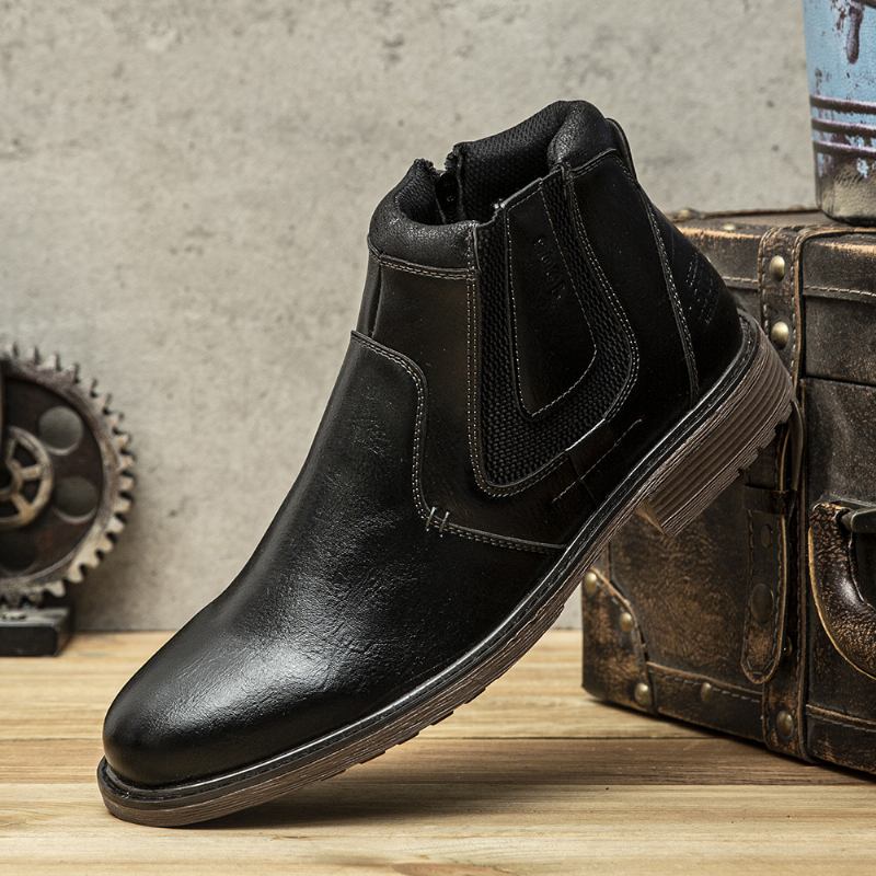 Män Ren Färg Vintage Side Zipper Casual Chelsea Ankel Boots