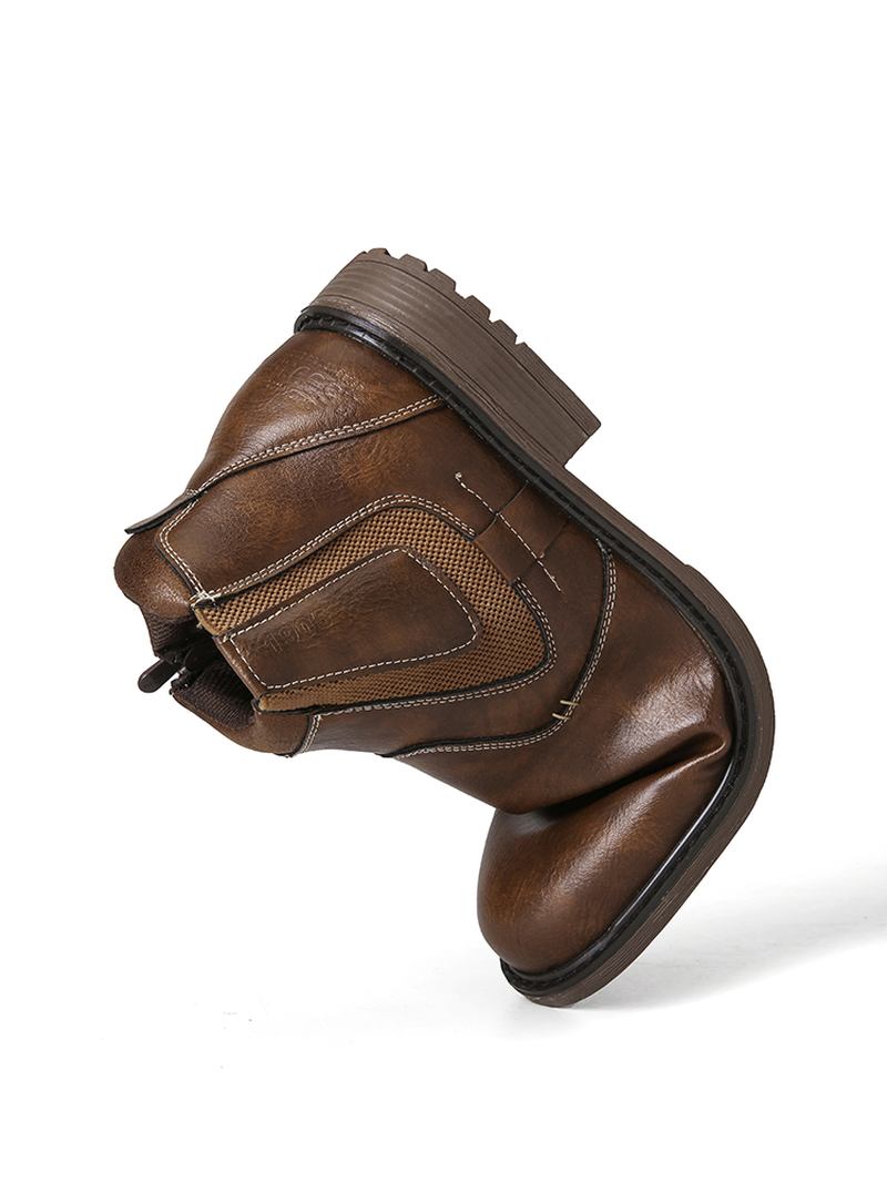Män Ren Färg Vintage Side Zipper Casual Chelsea Ankel Boots