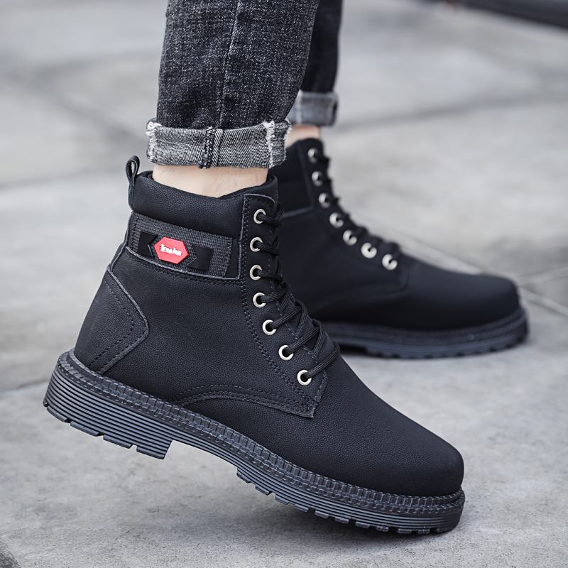 Mjuk Sula Som Andas För Män Halkfri Brief Ren Färg Snörning Casual Martin Boots