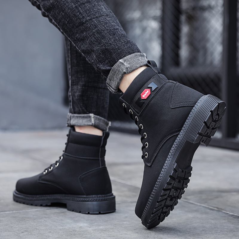 Mjuk Sula Som Andas För Män Halkfri Brief Ren Färg Snörning Casual Martin Boots
