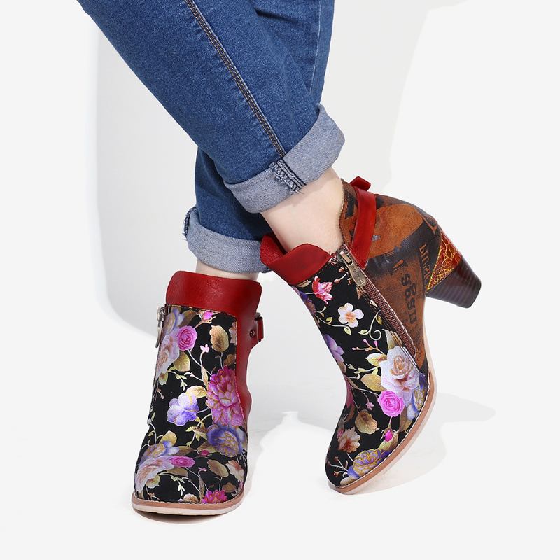 Retroblommiga Blommor Kombineras Med Modern Stil Letter Eleganta Unika Högklackade Stövlar