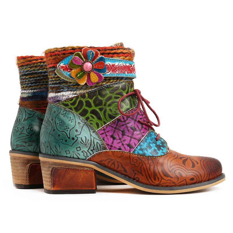 Skarvmönster Blommor Deco Block Häl Justerbar Dragkedja Ankel Boots