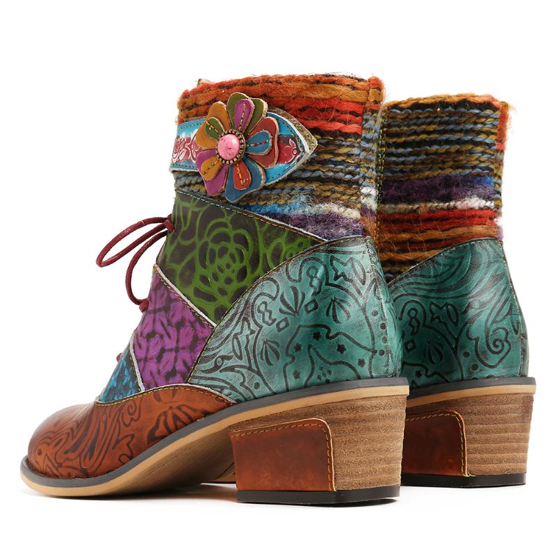 Skarvmönster Blommor Deco Block Häl Justerbar Dragkedja Ankel Boots