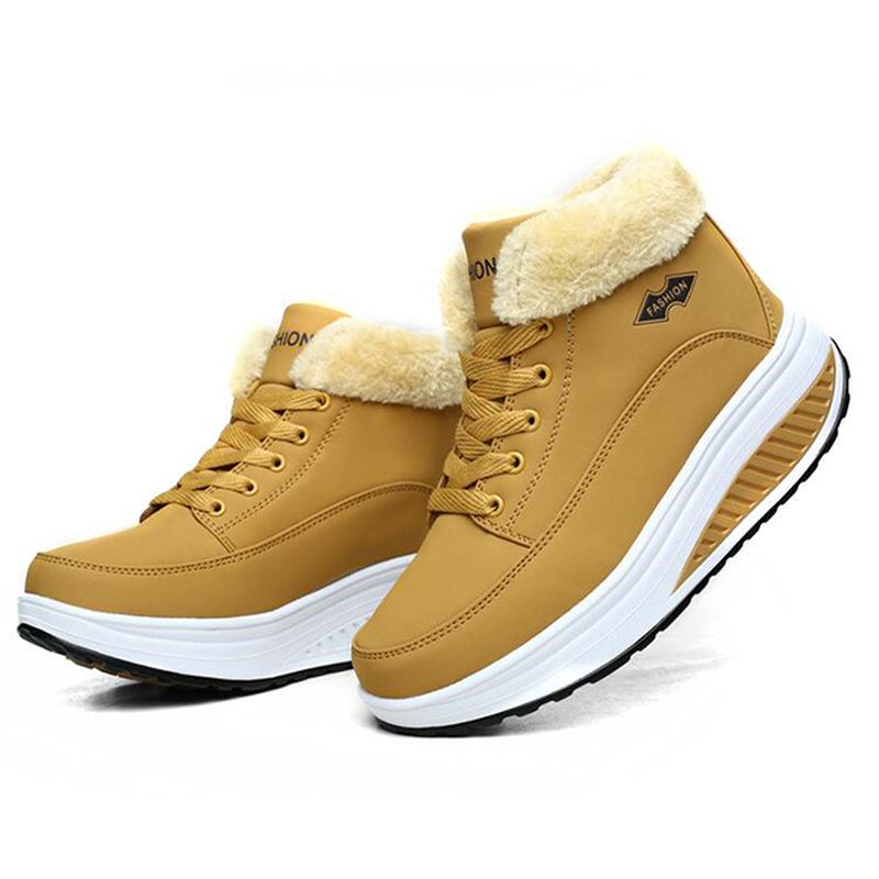 Varm Päls Foder Rocker Sole Plattform Stövlar Dam Casual Skor