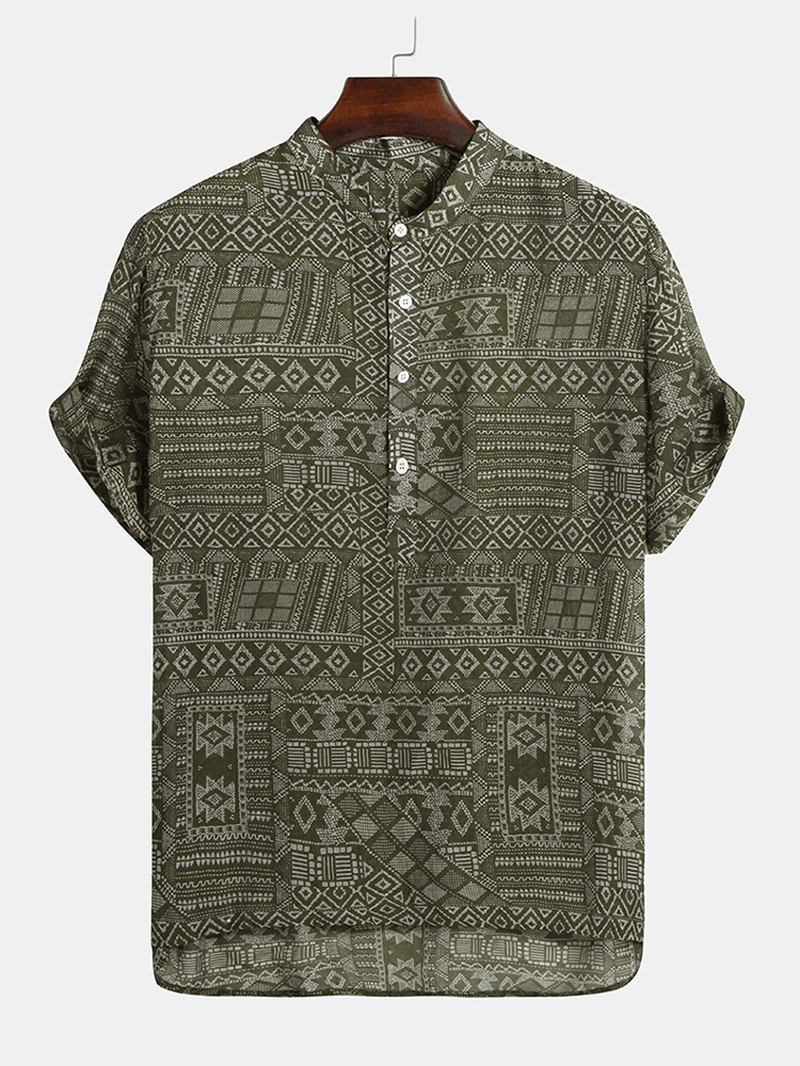 Abstrakta Mäns Tryckta Etniska Kortärmade Lösa Casual Henley-skjortor