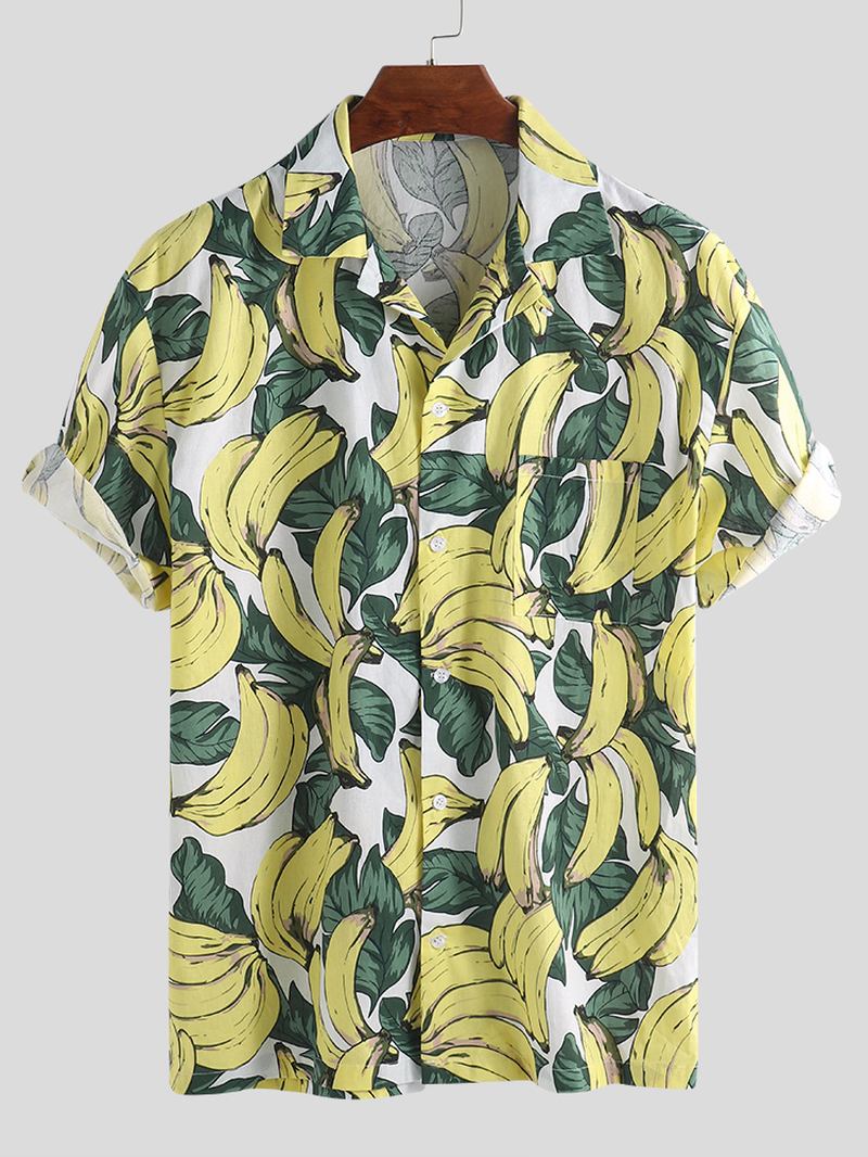 Banantryck För Män Casual Lösa Sommarlovsskjortor