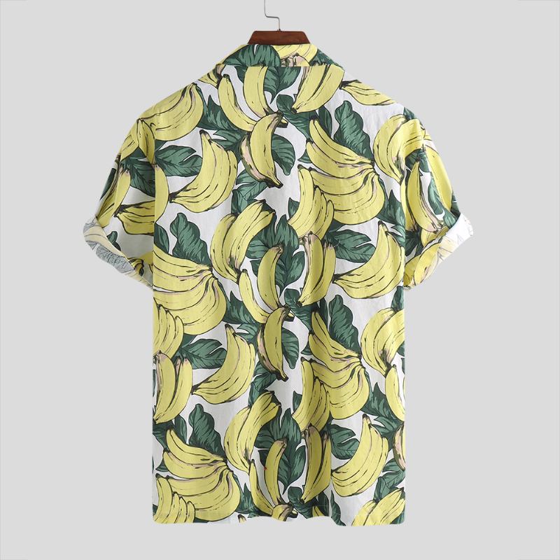 Banantryck För Män Casual Lösa Sommarlovsskjortor