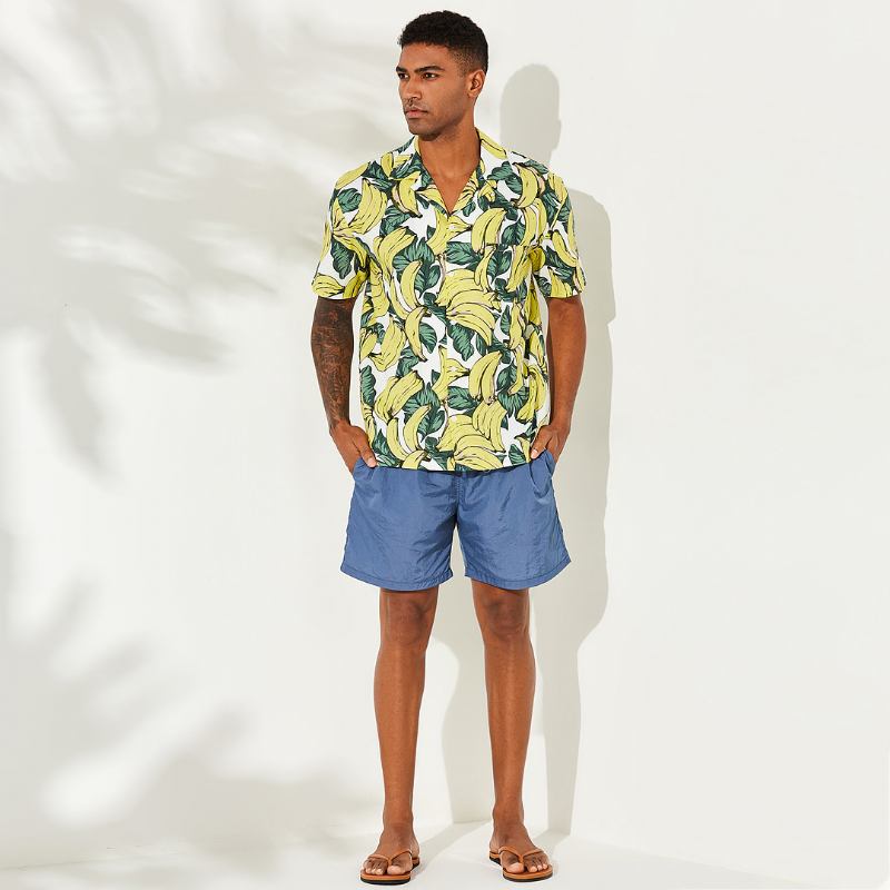 Banantryck För Män Casual Lösa Sommarlovsskjortor