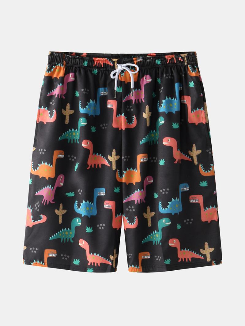 Herr All Over Cartoon Dinosaur Med Tryck Kortärmad Dragsko Tvådelade Outfits