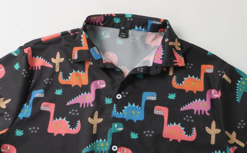 Herr All Over Cartoon Dinosaur Med Tryck Kortärmad Dragsko Tvådelade Outfits