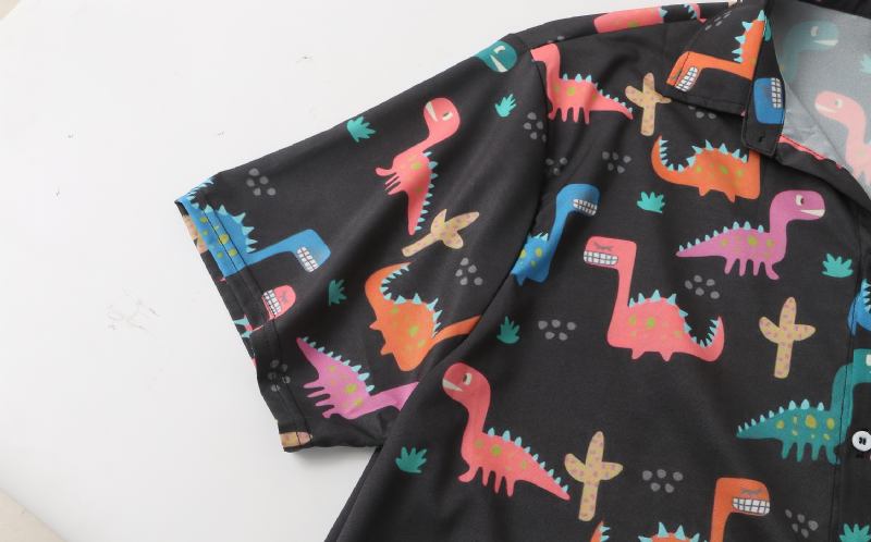 Herr All Over Cartoon Dinosaur Med Tryck Kortärmad Dragsko Tvådelade Outfits
