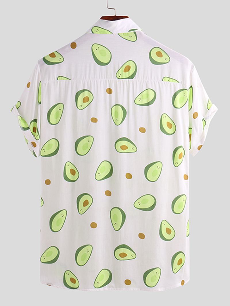 Herr Avokadotryckt Sommar Hawaiian Style Casual Vacation Mode Shirts