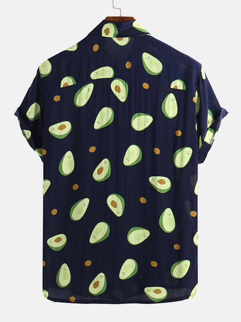Herr Avokadotryckt Sommar Hawaiian Style Casual Vacation Mode Shirts