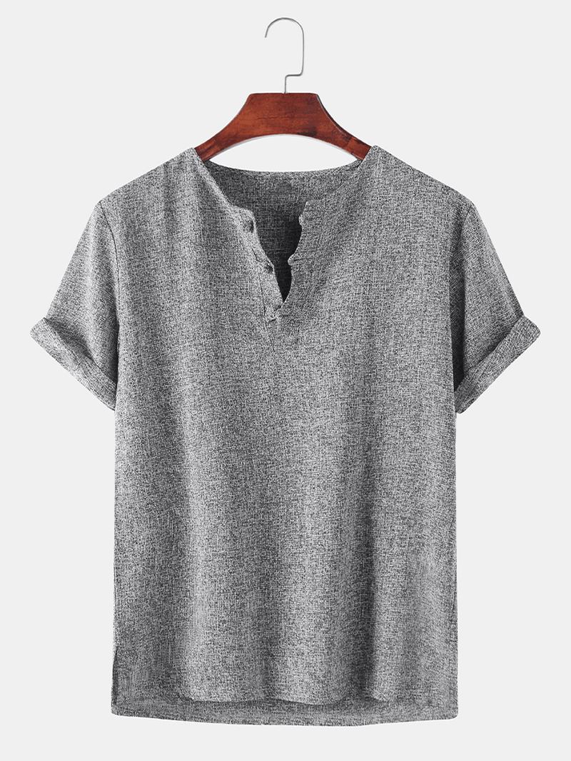 Herr Bomullssolid Henley Krage Kortärmade Skjortor