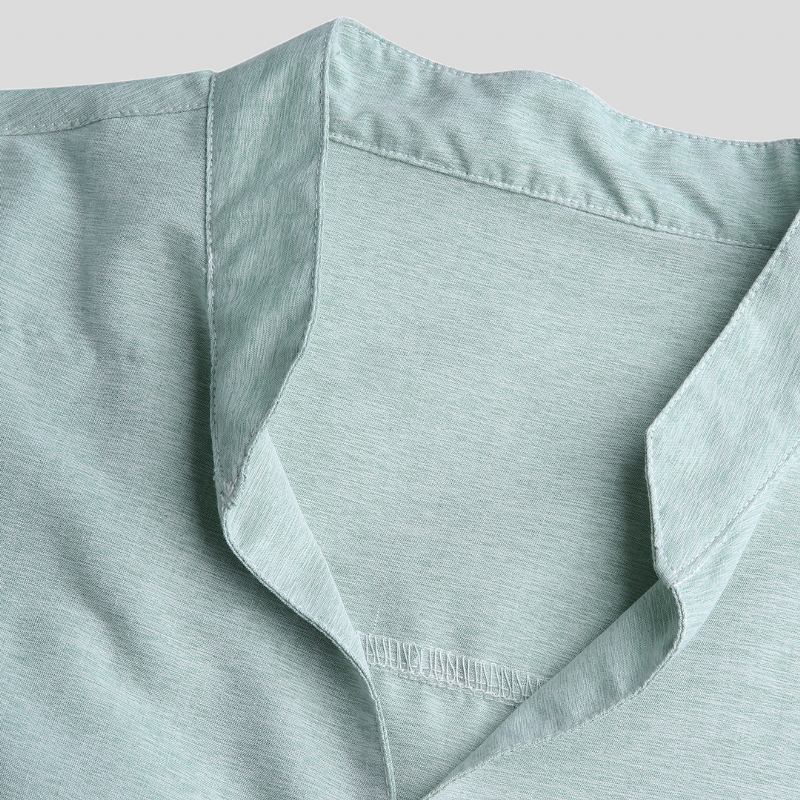 Herr Casual Stand Collar Praktisk Pocket Kortärmad Skjorta