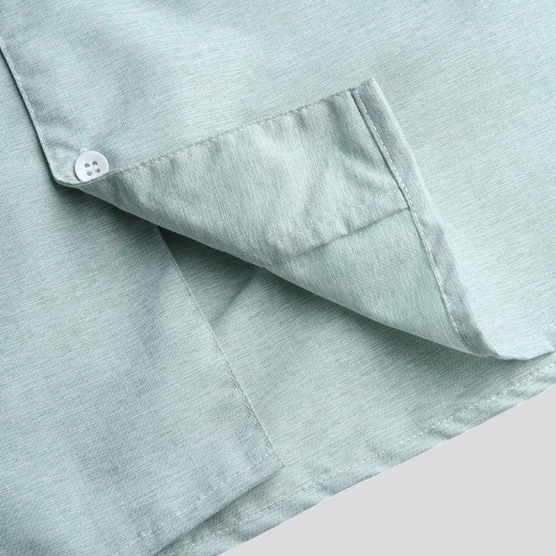 Herr Casual Stand Collar Praktisk Pocket Kortärmad Skjorta