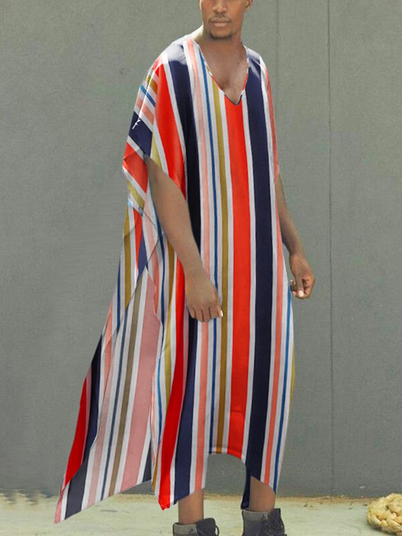 Herr Casual V-hals Randig Lös Kaftan