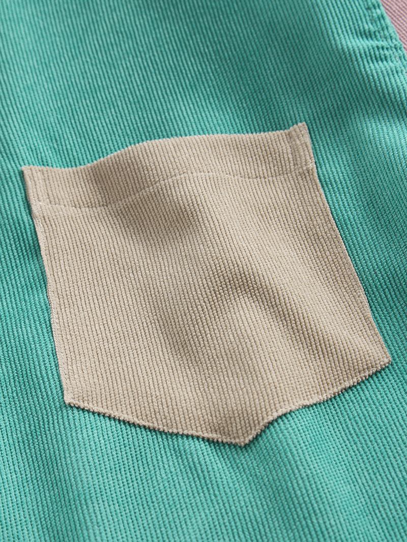 Herr Corduroy Colorblock Patchwork Casual Långärmade Skjortor Med Ficka