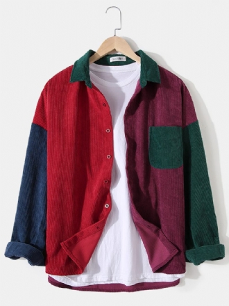 Herr Corduroy Colorblock Stitching Drop Shoulder Casual Shirts