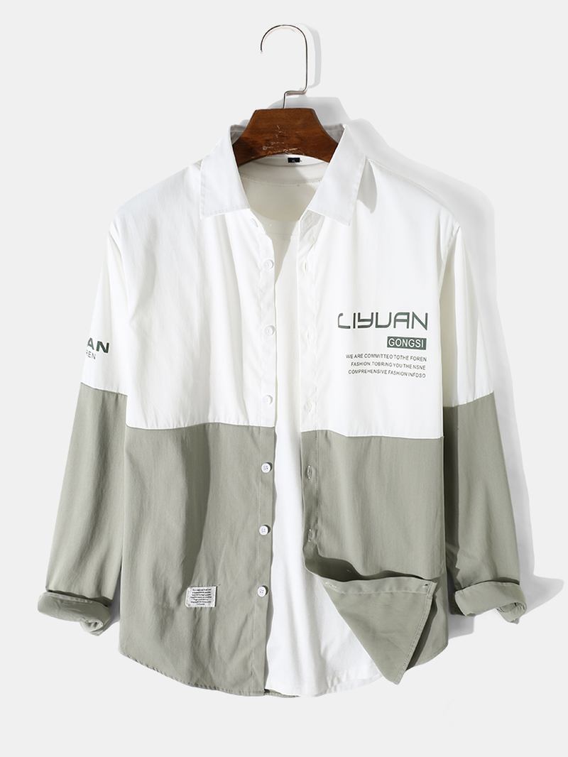Herr Daily Artsy Letter Button Splicing Färg Block Shirt
