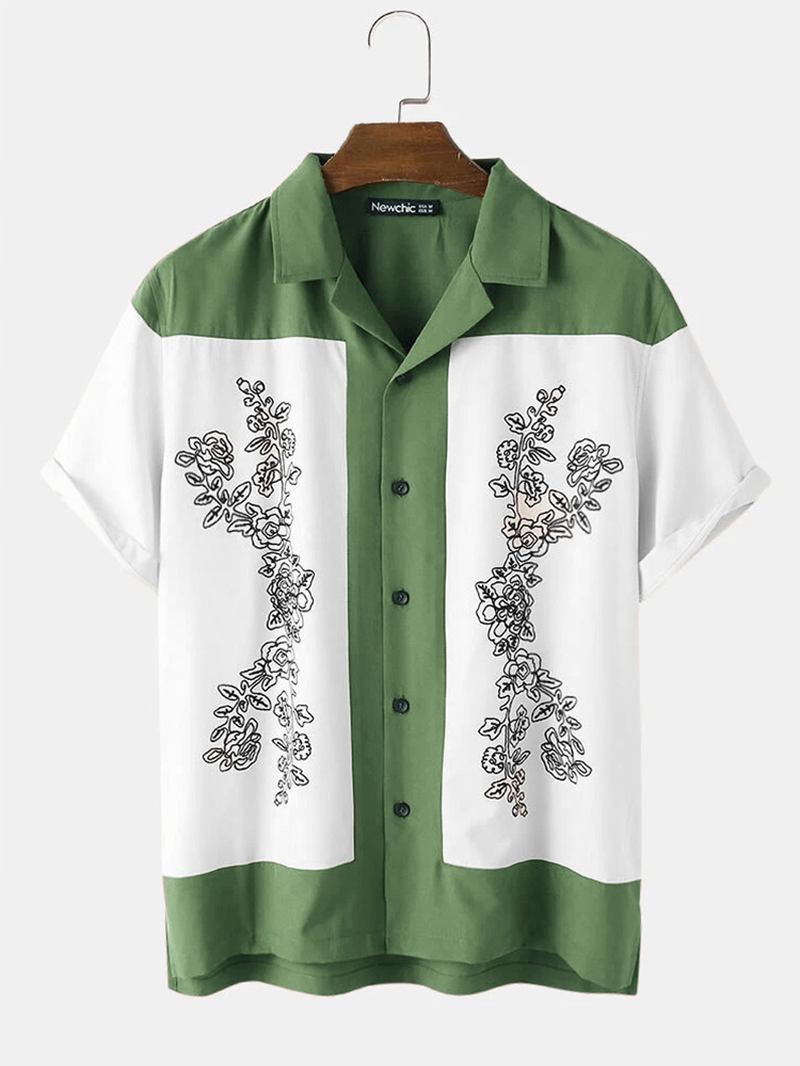 Herr Etnisk Revere Collar Casual Kortärmade Skjortor